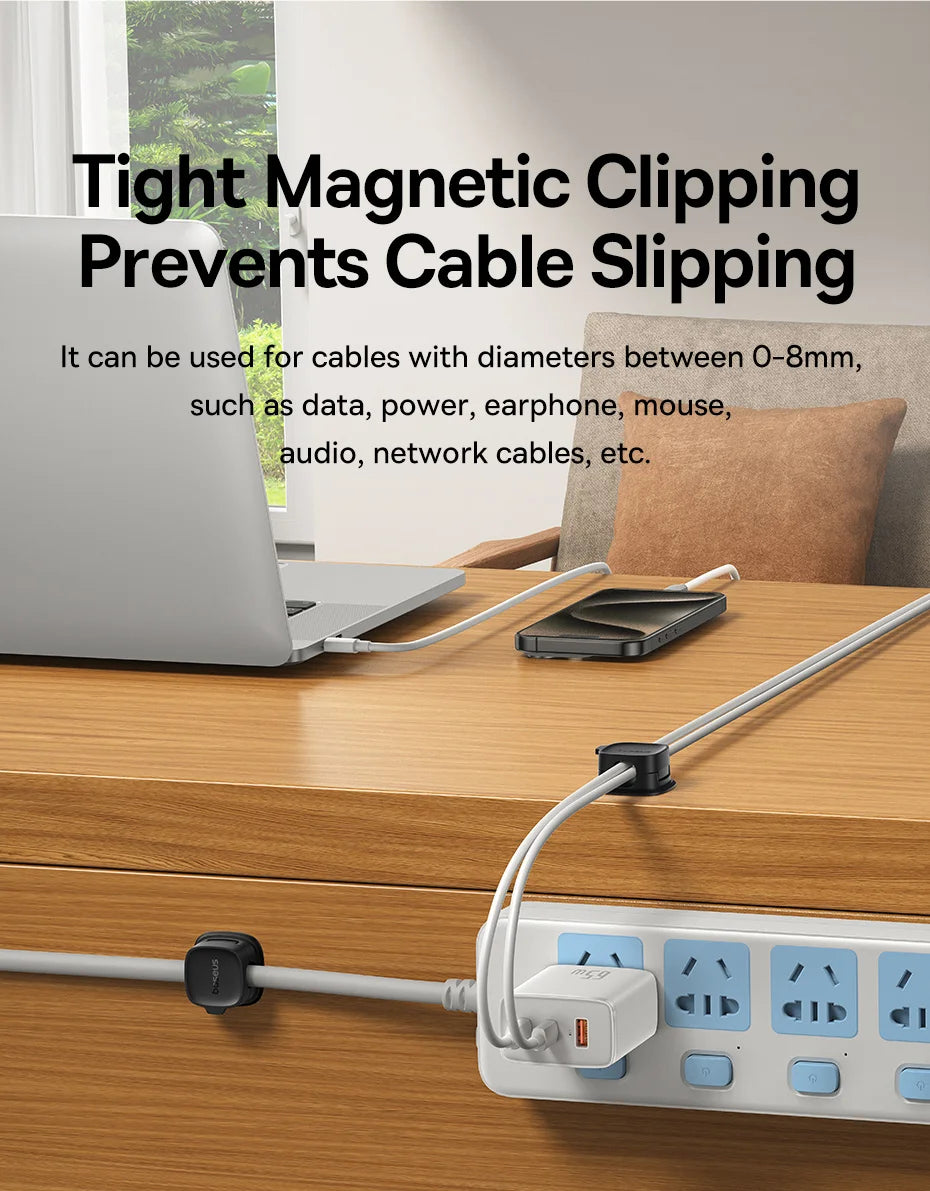 🧲🔌 Baseus Magnetic Cable Organizer Holder – Adjustable Under Desk Clip