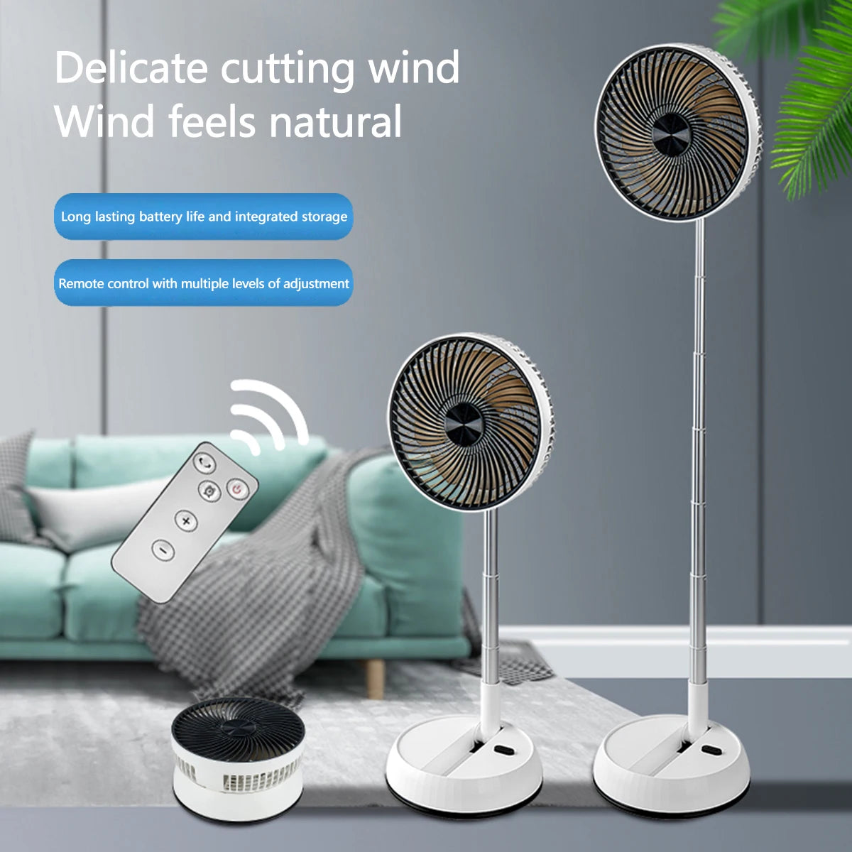 🌬️🌀 Portable Oscillating Standing Fan – Rechargeable with Remote
