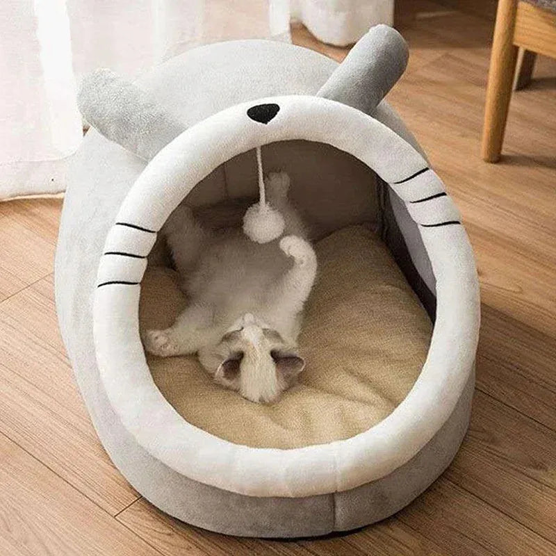 Cozy Washable Pet Lounger Cushion 🐾 Warm Cat Bed House Tent 🐱 Soft Cotton Kennel for Cats &amp; Small Dogs – Winter Nest with Detachable Cushion
