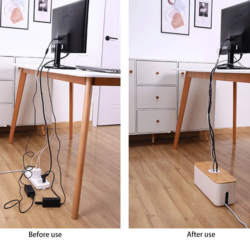 🌿📦 Wooden Cable Storage Box – Power Strip & Wire Organizer