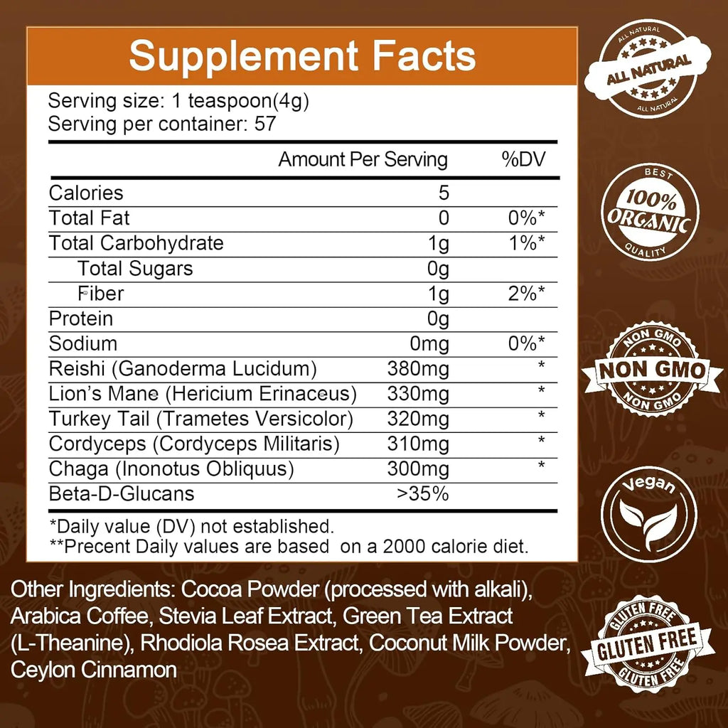  Organic Ground Coffee with Lion's Mane Mushroom and Chaga| Nootropic Mushroom Coffee for Better Focus and Immune Support