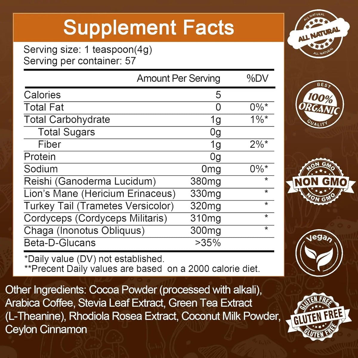  Organic Ground Coffee with Lion's Mane Mushroom and Chaga| Nootropic Mushroom Coffee for Better Focus and Immune Support