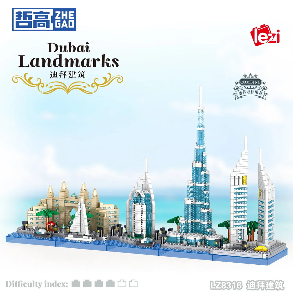 🗼🏙️ Dubai & France Micro Building Blocks – Eiffel Tower & Burj Khalifa Famous Landmark 3D Mini Brick Model