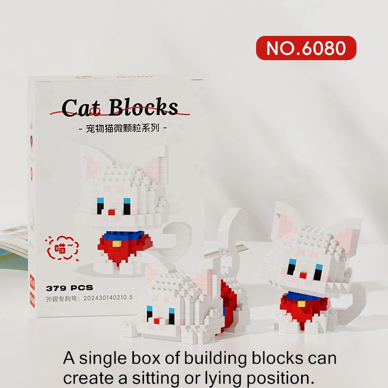 🐱🧱 Cute Pet Cat Micro Particle Building Blocks – Orange & Black Cat DIY Assembly Puzzle Toy for Kids