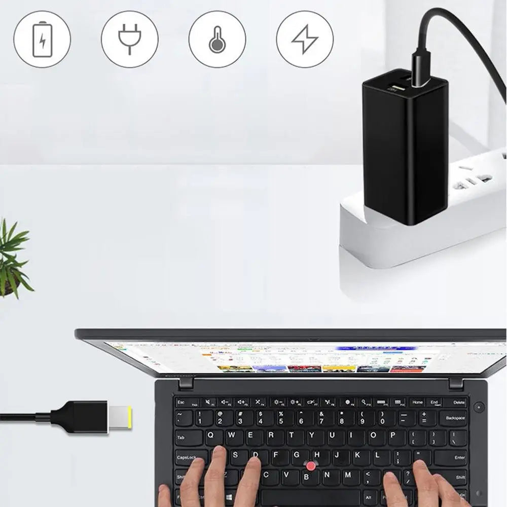 USB‑C to Slim Square Tip PD Charging Cable 100W – Type‑C to Lenovo Yoga/ThinkPad Power Cord Compatible with 65W/90W/100W Laptops