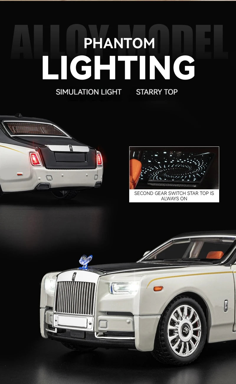 1:18 Rolls-Royce Phantom Model Car, Zinc Alloy Pull Back Toy Diecast Car with Sound and Light, Realistic Modeling Model Toy