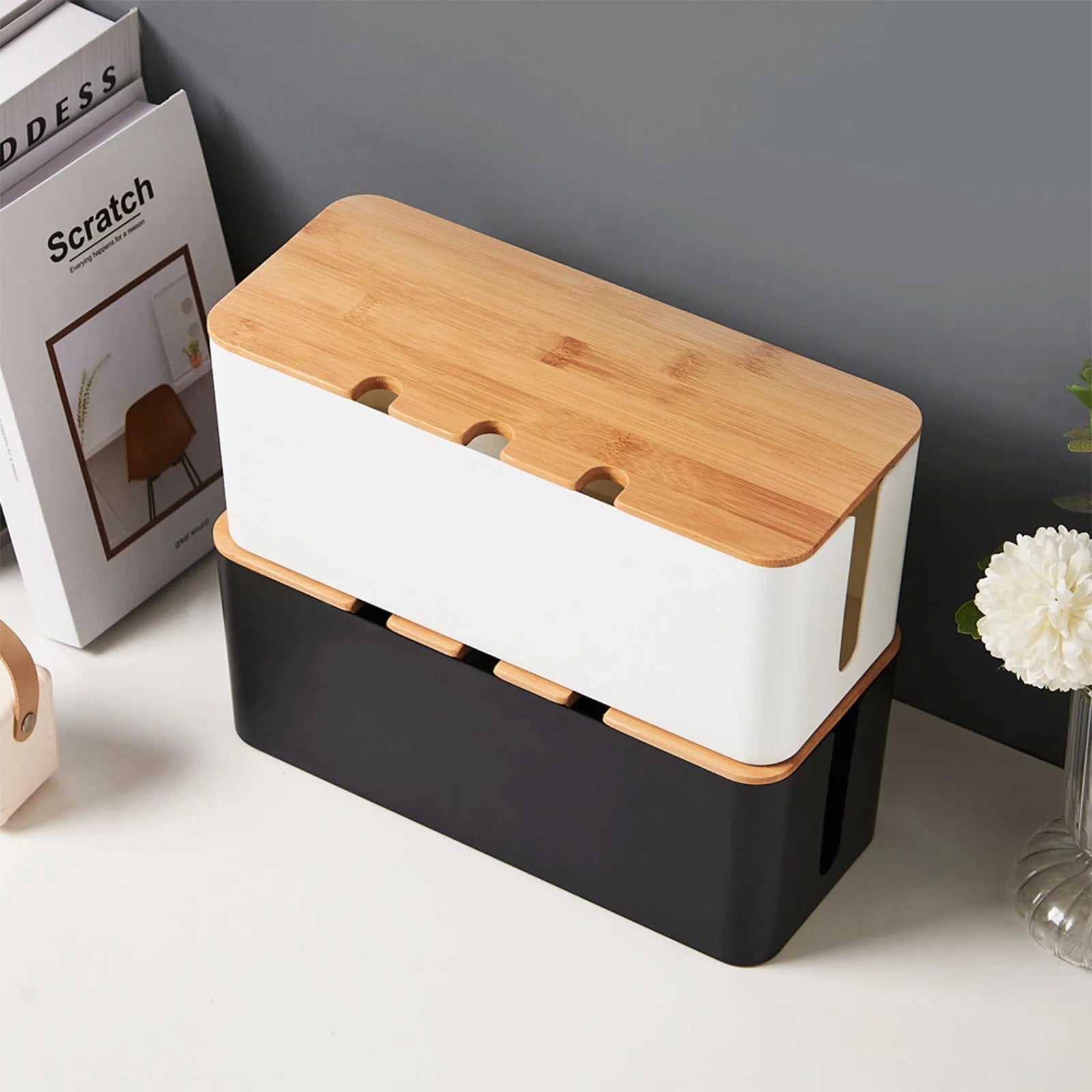 🌿📦 Large Wooden Style Cable Management Box – Power Strip & Wire Cover