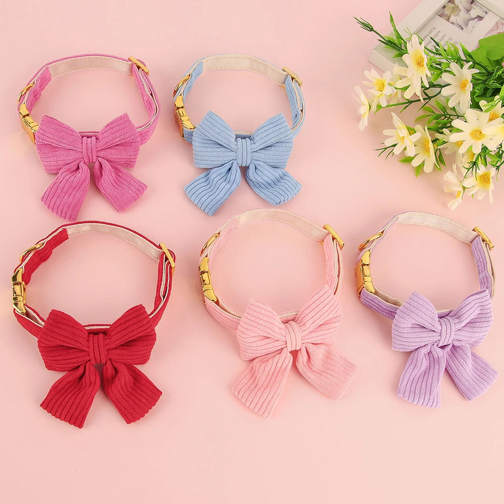🎀🐾 Personalized Dog Collar with Bowtie – Custom Engraved ID