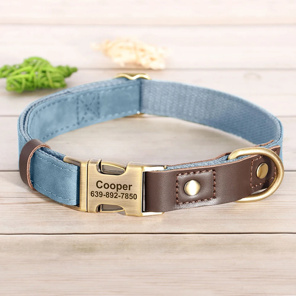 🐾 Customized Dog Collar | Durable PU Leather + Nylon | Engraved Pet ID Necklace 🐶 | Adjustable Metal Buckle for Small, Medium & Large Dogs (Pug, Pitbull, Chihuahua, Terrier) ✨