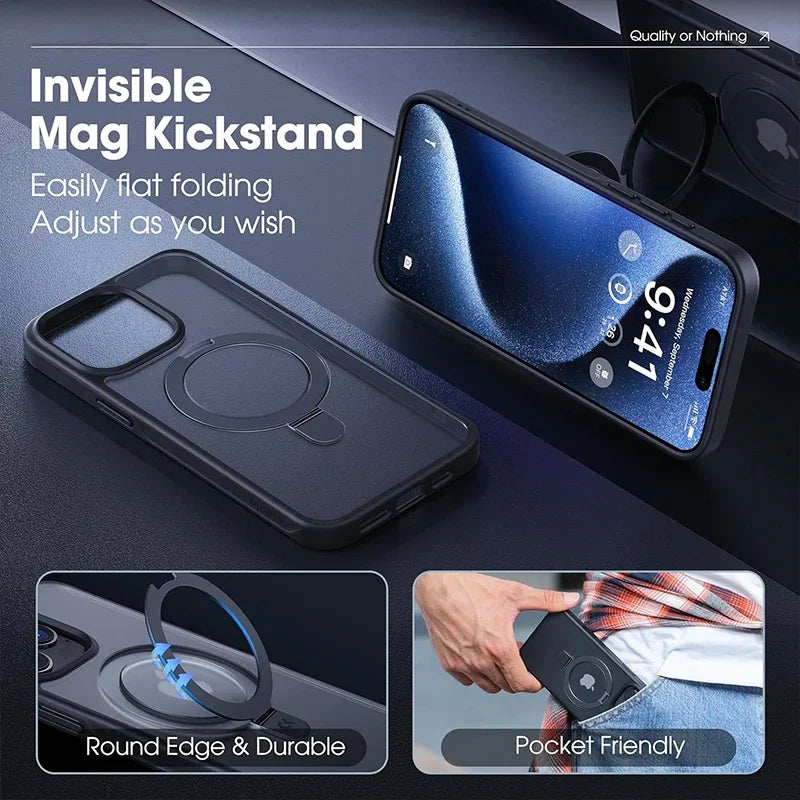 Matte Magnetic Ring Stand Case for iPhone – Ultra Slim Cover