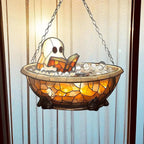 Halloween Ghost Reading Acrylic Ornament – Colorful Window Décor