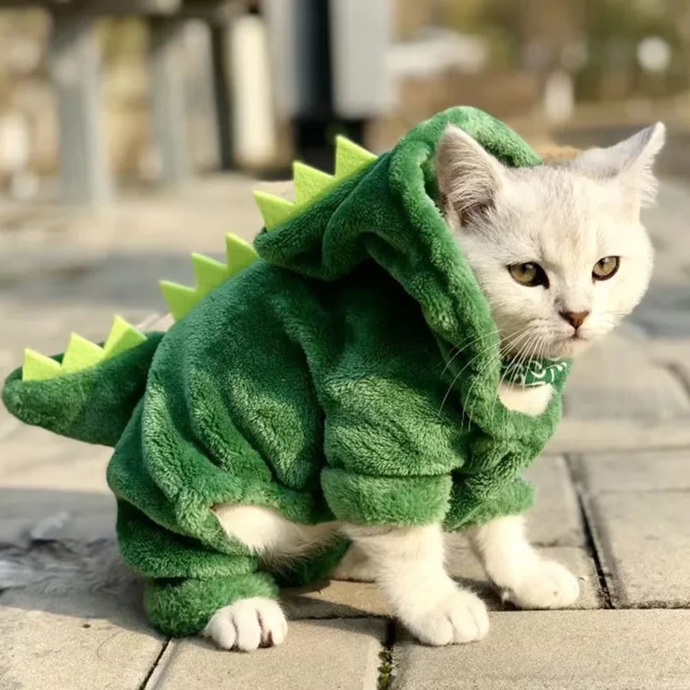 Halloween Dinosaur Dog Costume – Warm Fleece Hoodie for Small Pets