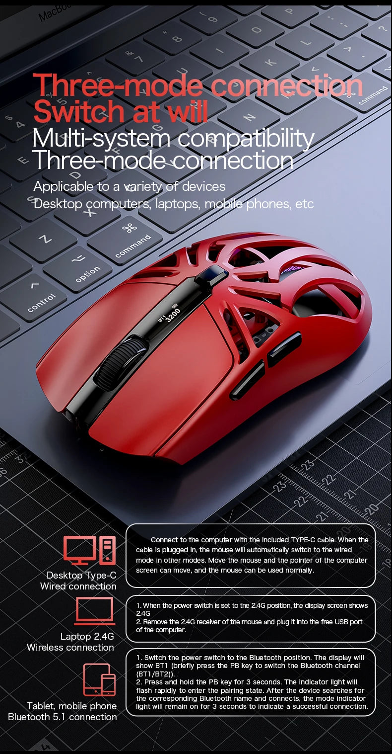🔥🖱️ SMAILWOLF M8 Wireless RGB Gaming Mouse – 12000 DPI Tri-Mode