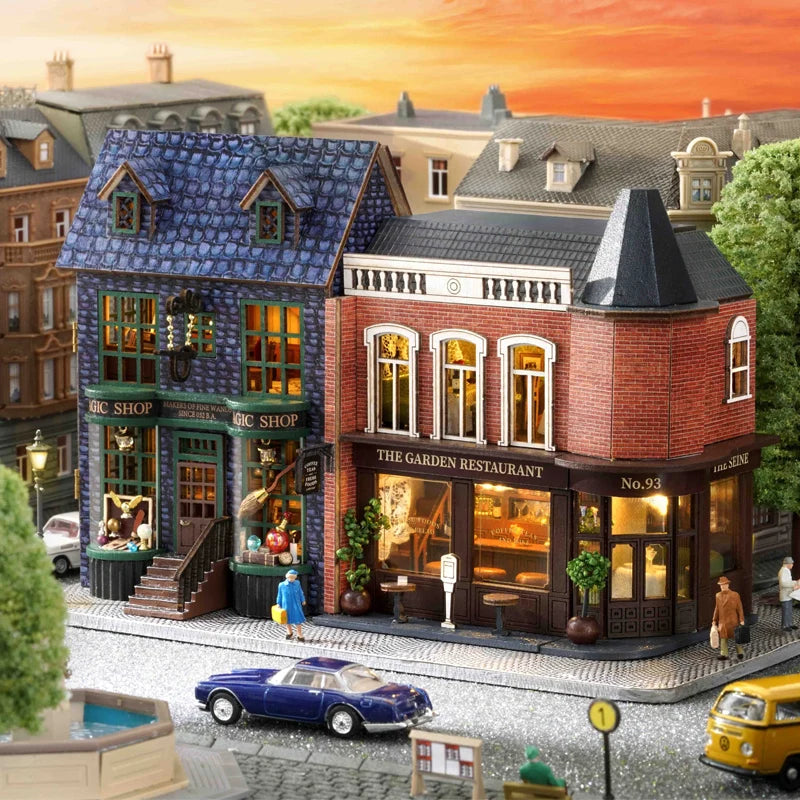 DIY Wooden Garden Restaurant Dollhouse – Miniature Model Kit