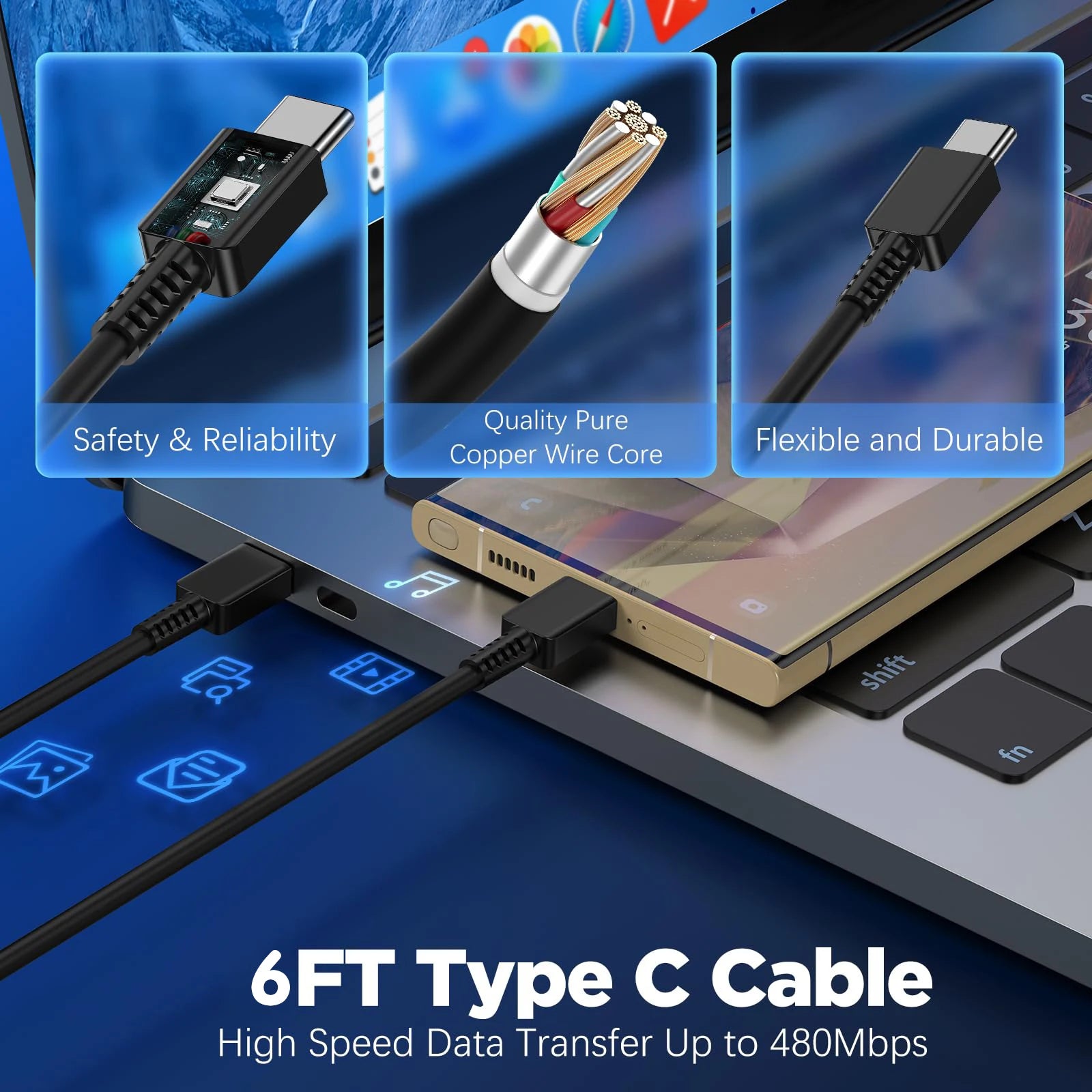 45W Super Fast Charger with USB-C Cable for Samsung Galaxy