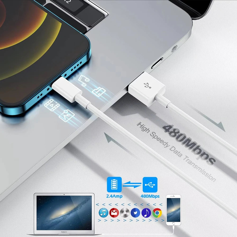 5-Pack 2M (6.6FT) USB-A to Lightning Charging Cable – 2.4A Fast Charge