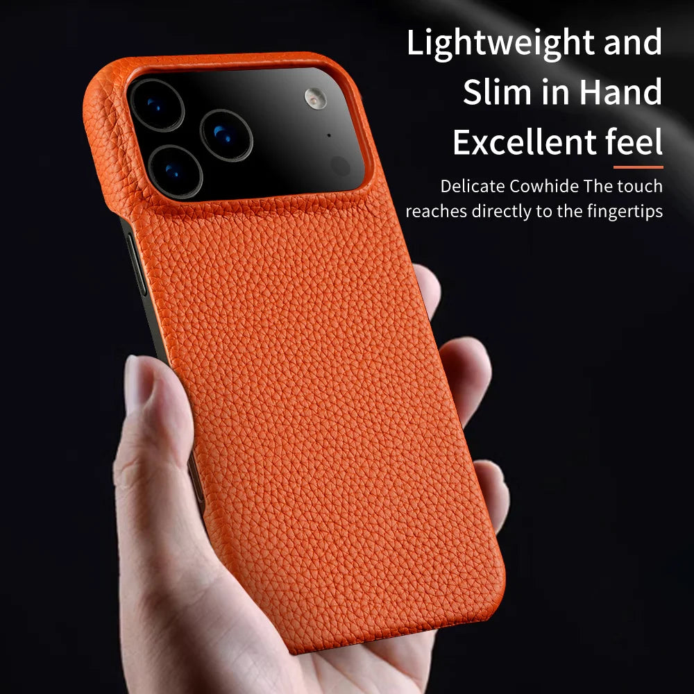 Luxury Lychee Cowhide Leather MagSafe Case for iPhone 17 / 16 / 15 Series