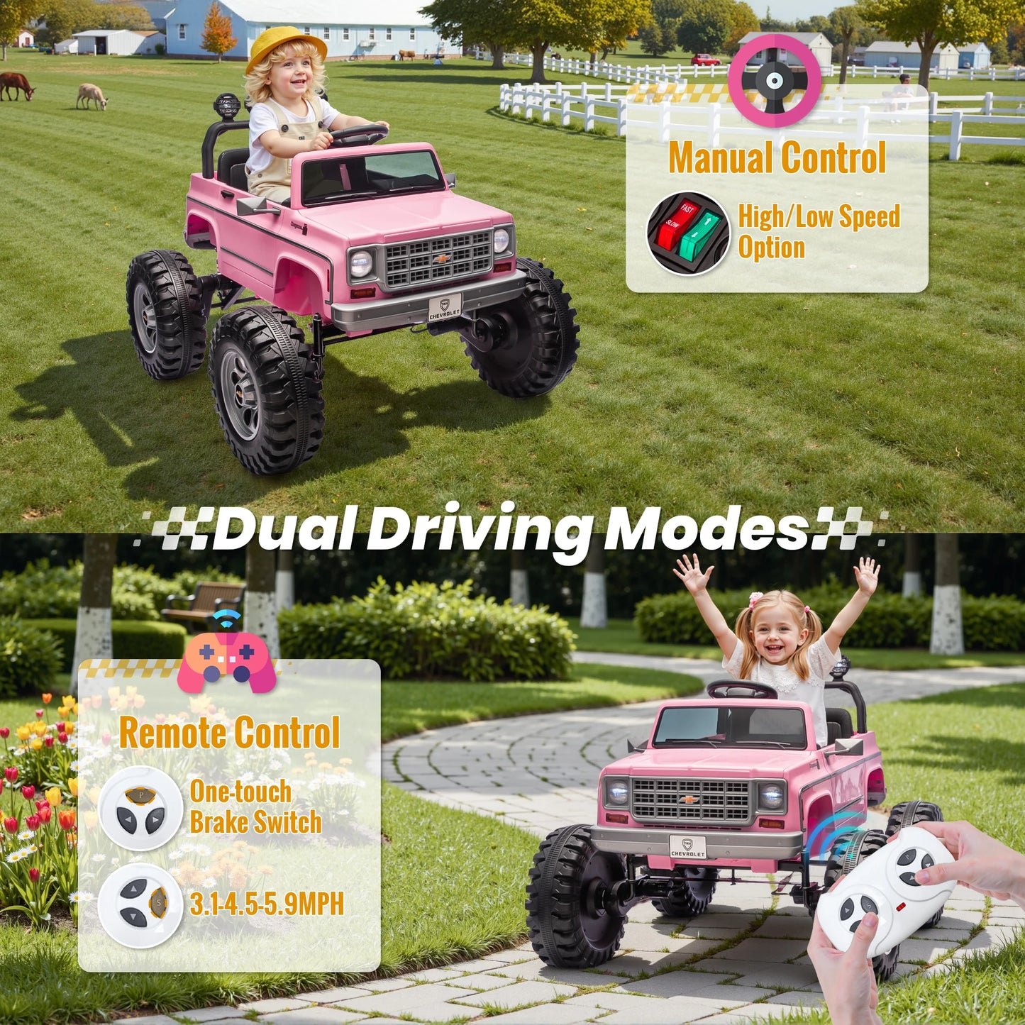 🚙 Licensed Chevrolet Cheyenne 24V Kids Ride-On Truck – 2x200W Motors, Parent Remote Control, 2-Seater Electric Car for Kids (Ages 3-8)