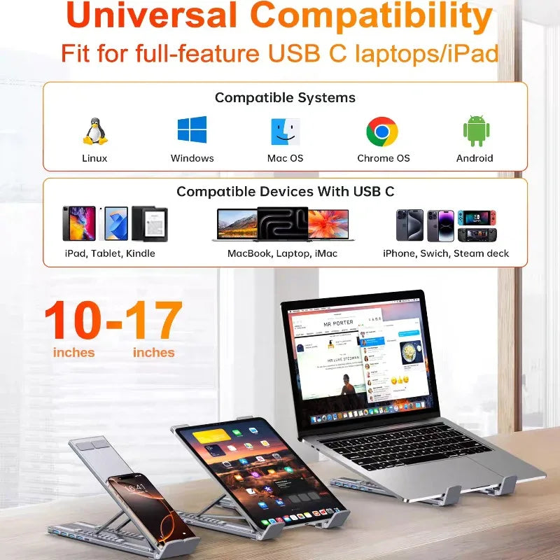 💻🔗 8-in-1 Aluminum Laptop Stand Docking Station – Type-C 4K Hub