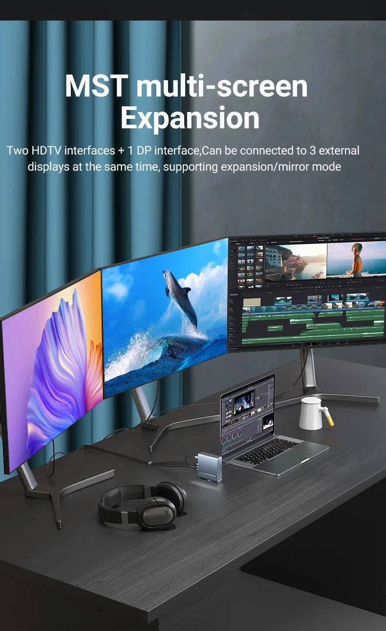 💻🔗 15-in-1 Type-C Docking Station – 4K@60Hz HDMI & DisplayPort Hub