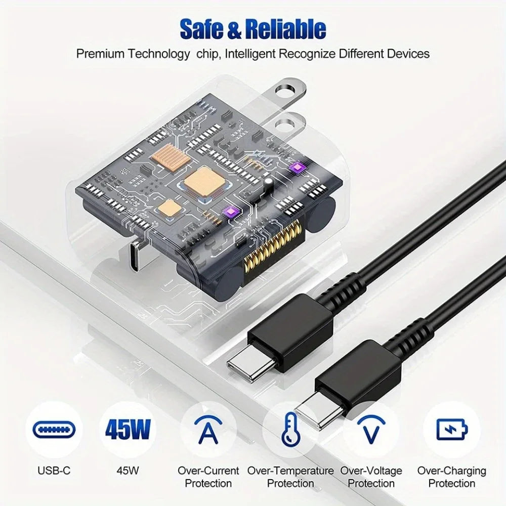 2PCS 45W Fast Charging Wall Charger with USB-C Cable for Samsung Galaxy
