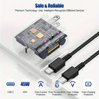 2PCS 45W Fast Charging Wall Charger with USB-C Cable for Samsung Galaxy