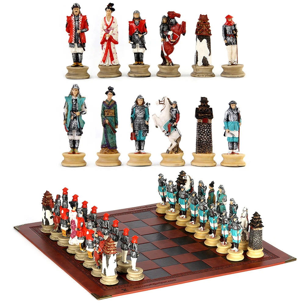 Luxury War‑Themed Metal & Resin Chess Set ♟️ | Hand‑Painted Knights on Leather Board | 32‑Piece Strategy Gift Set 🎁