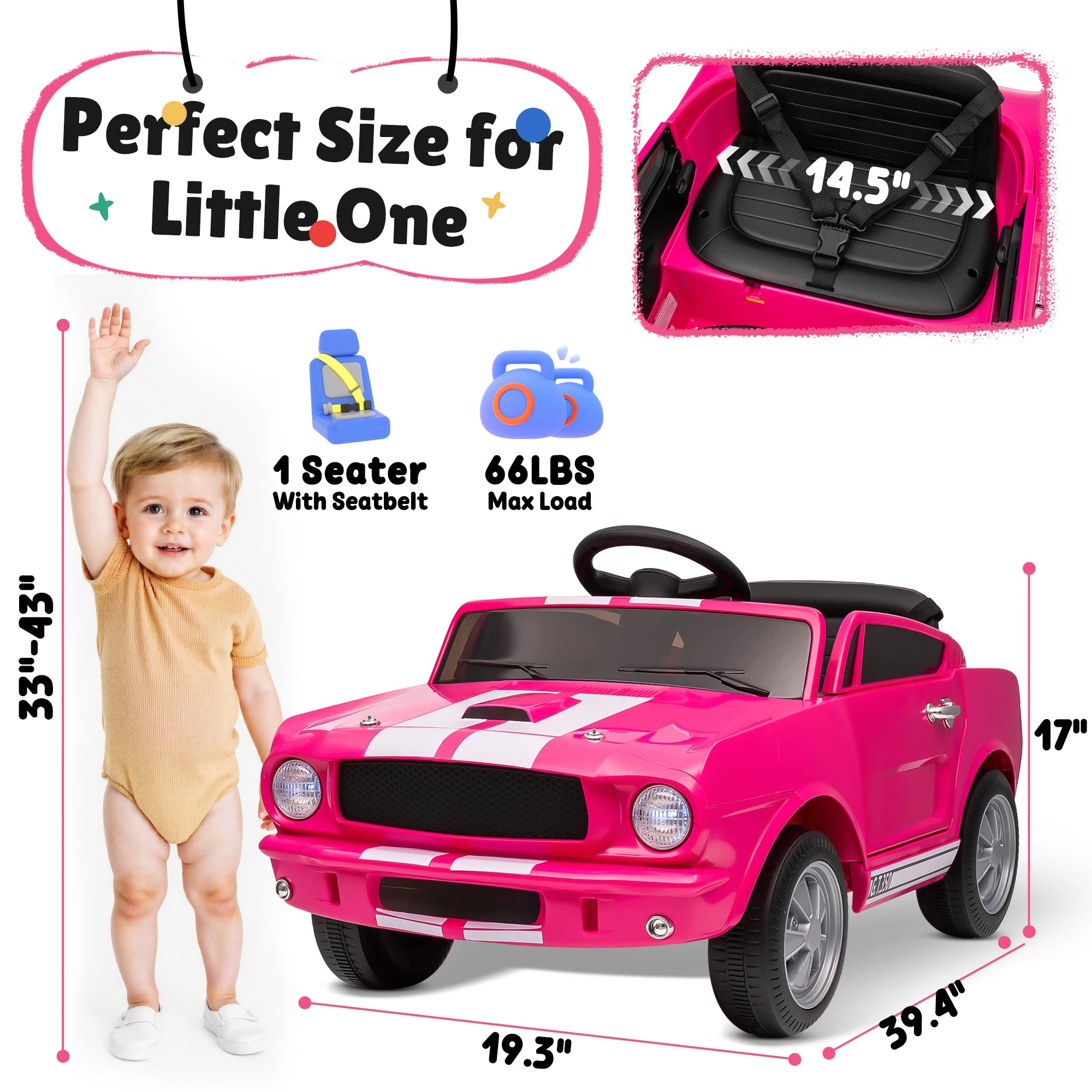 Shelby GT350 Kids Electric Car 12V 2WD W/ Parent Remote Control & Safety Belt - All-Terrain Ride-On Toy - Per
