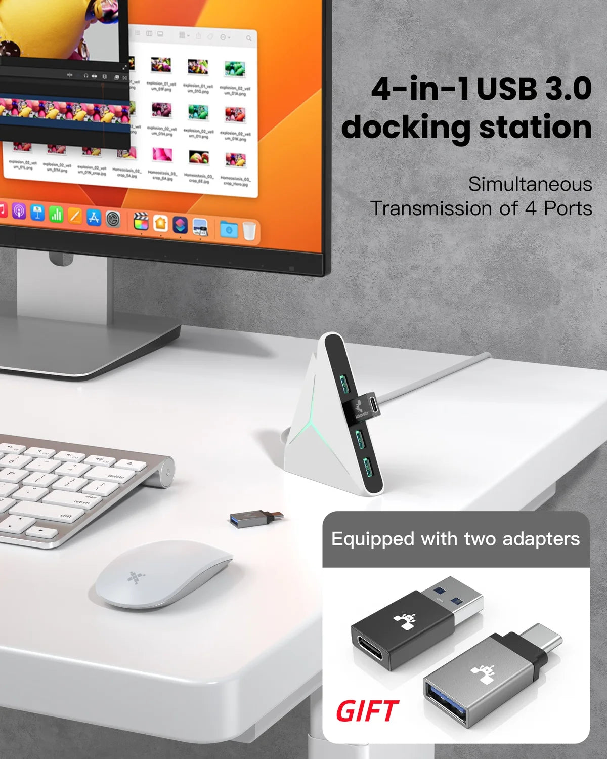🔌💻 4-Port USB 3.0 Hub Docking Station – 5Gbps with LED & 39” Cable