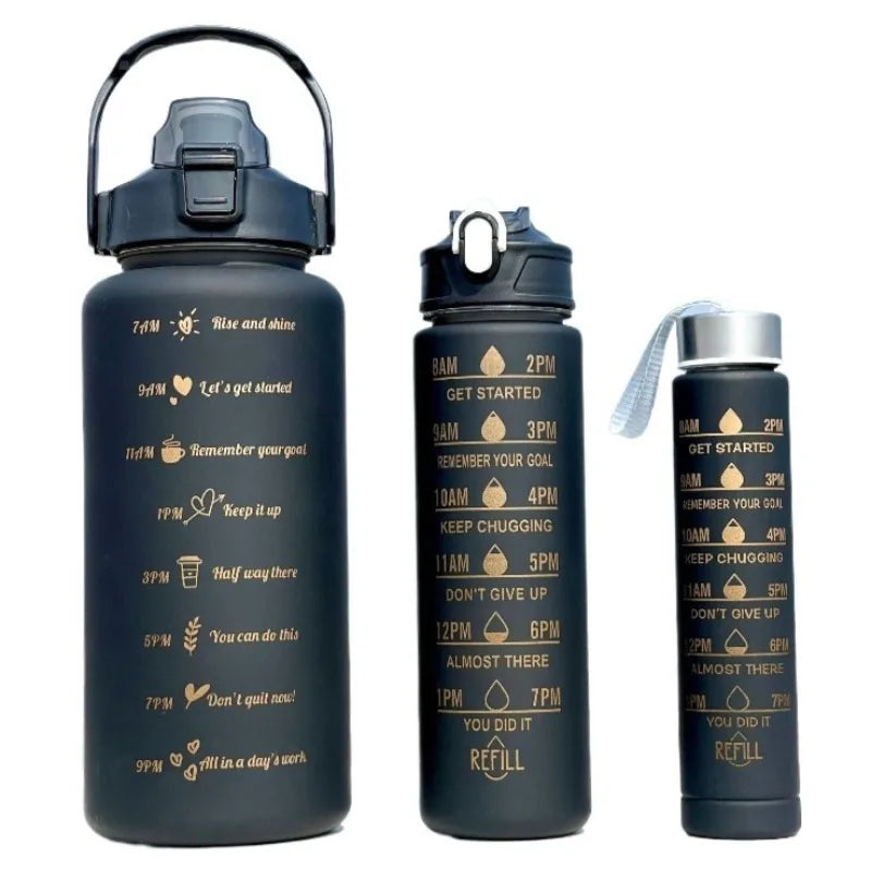 3PCS Gradient Sports Water Bottle Set (300ML / 900ML / 2L) – Leakproof Straw Fitness Bottle 💧✨