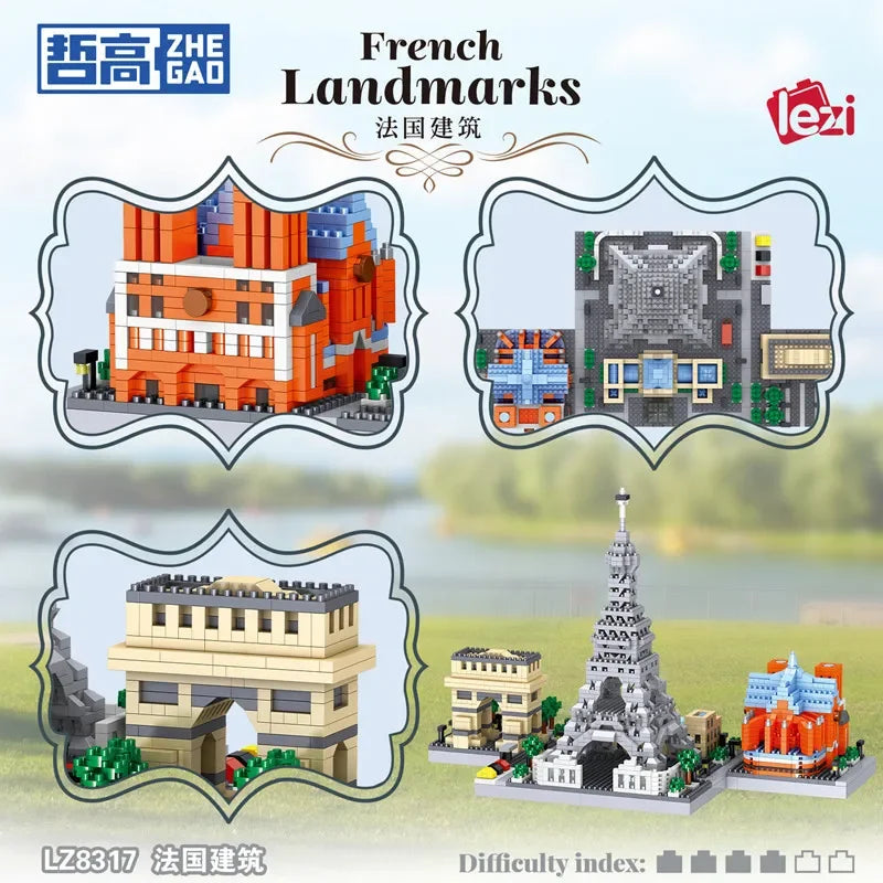 🗼🏙️ Dubai & France Micro Building Blocks – Eiffel Tower & Burj Khalifa Famous Landmark 3D Mini Brick Model