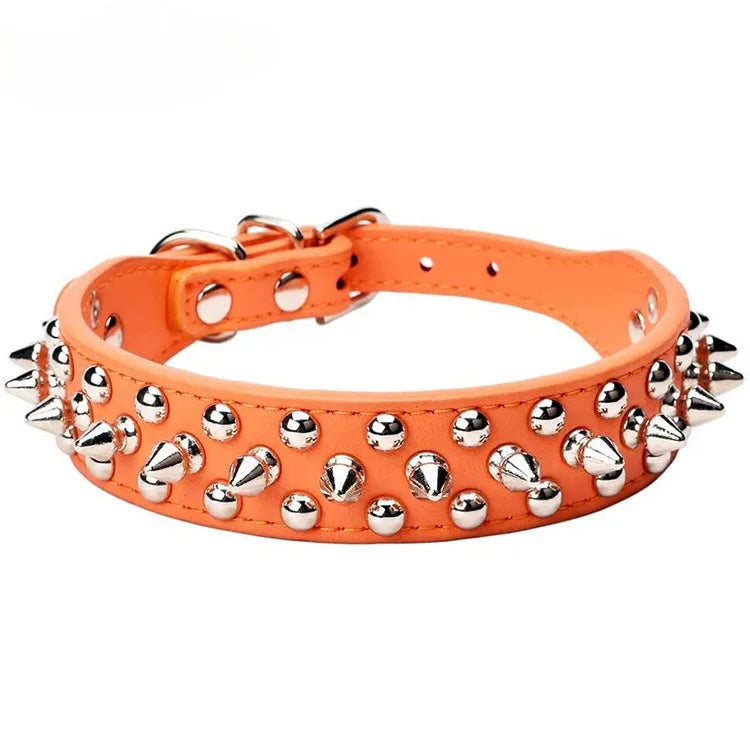 Adjustable Spiked Dog Collar 🐶 PU Leather Punk Studded Pet Collar for Small Dogs & Cats