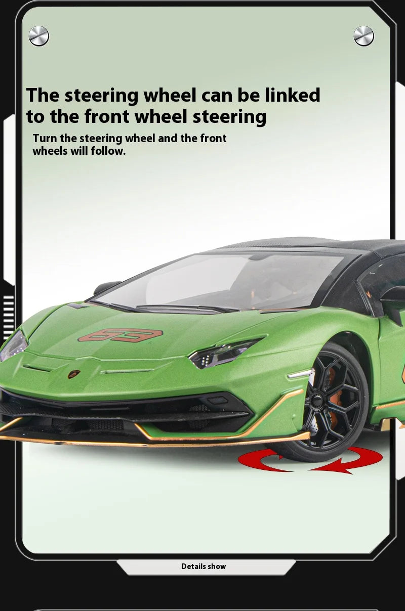 1:18 Scale SVJ63 Alloy Car Toy Model with Sound & Light Effects – Diecast Supercar Collection