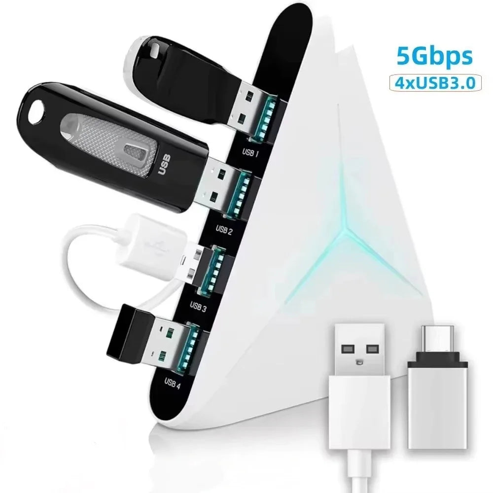 🔌💻 4-Port USB 3.0 Hub Docking Station – 5Gbps with LED & 39” Cable