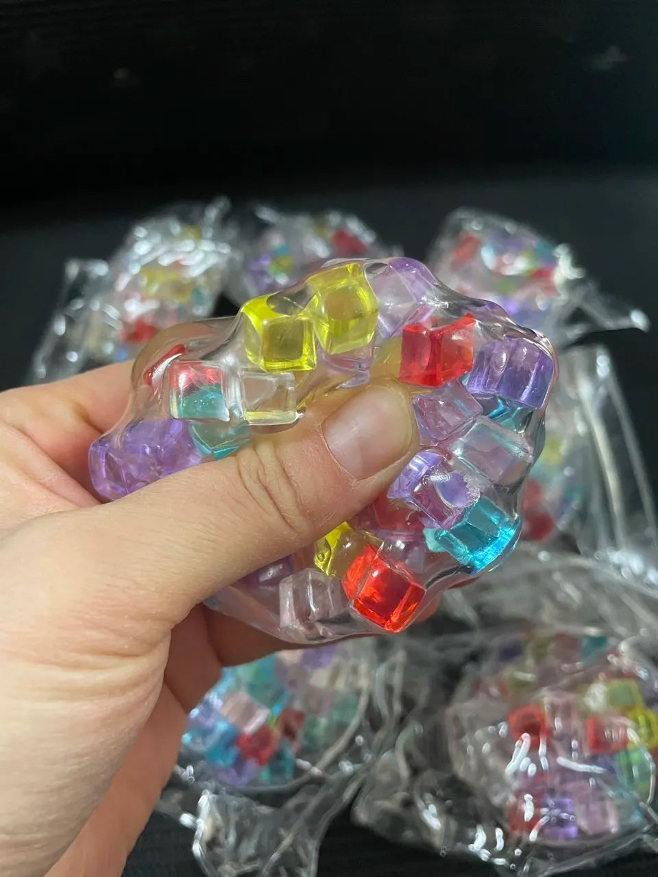 Rainbow Cube Stress Ball – TPR Bead Sensory Squeeze Fidget Toy