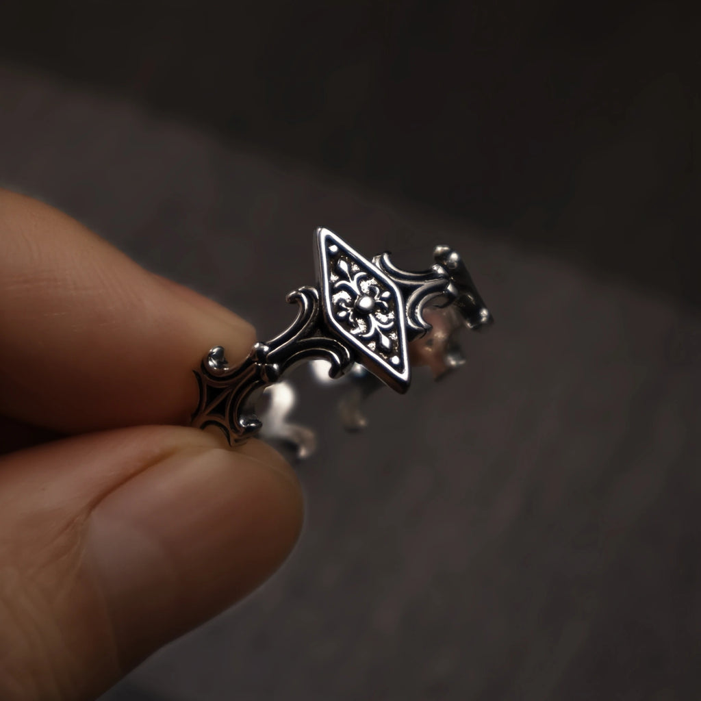 🖤💍 Retro Iris Cross Rhombus Ring – Gothic Punk Adjustable