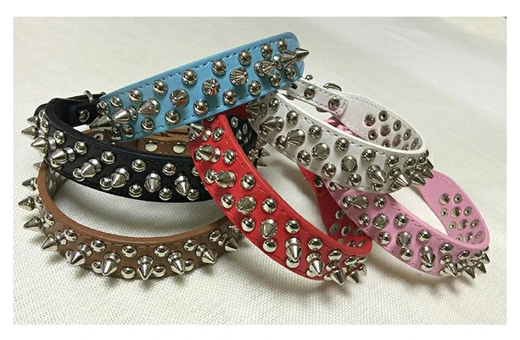 Adjustable Spiked Dog Collar 🐶 PU Leather Punk Studded Pet Collar for Small Dogs & Cats