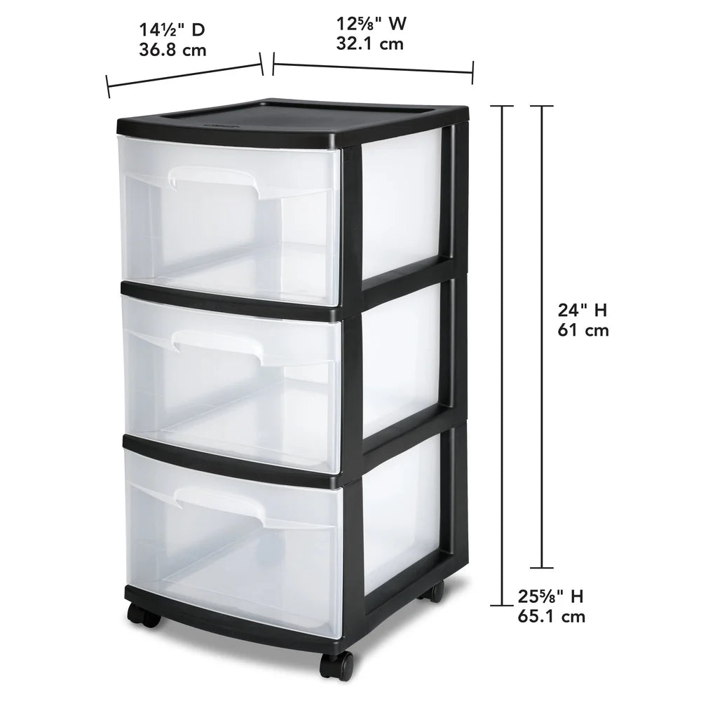 🗄️✨ 3 Drawer Plastic Storage Cart with Clear Drawers | Rolling Organizer with Wheels 🚗 | Portable Storage Solution for Bedroom, Kitchen & Bathroom
