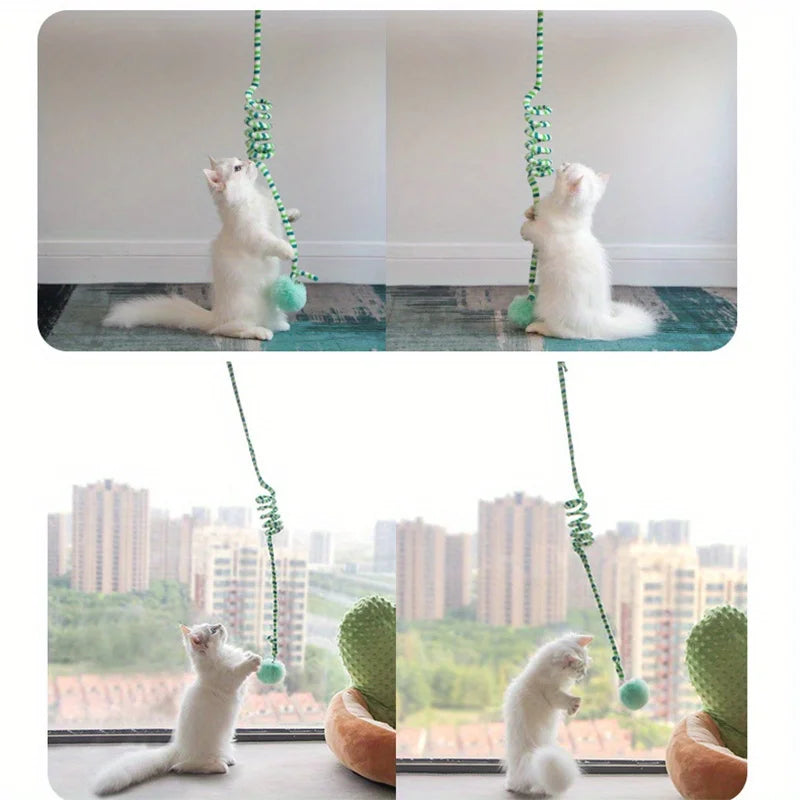 Interactive Hanging Cat Teaser Toy with Bell – Stretchable Spring Wand