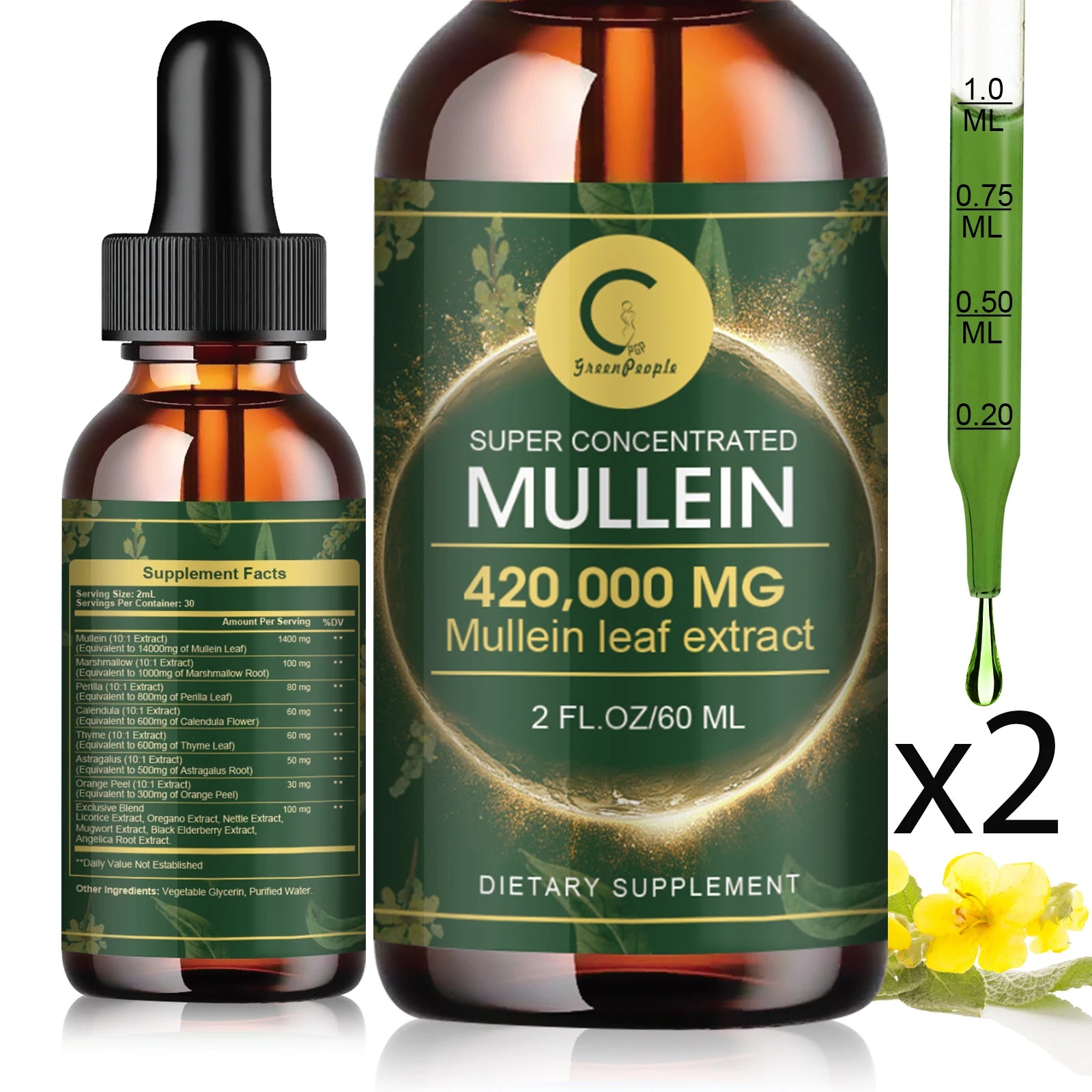 🌿 Mullein Leaf Extract Drops 2 Fl Oz | Lung & Respiratory Support 💨 | Immune & Detox Wellness 💪🌱 | Pure Herbal Liquid Supplement