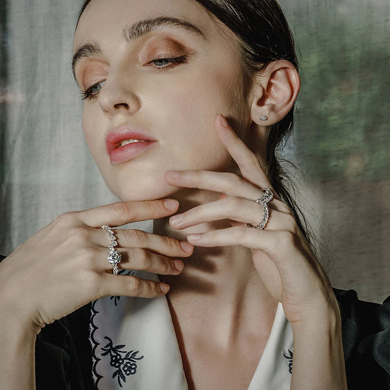 ANZIW 925 Sterling Silver Radiant Cut Full Eternity Ring | 6x4mm Sona Simulated Diamond Band | Luxury 5A Zircon Jewelry for Women