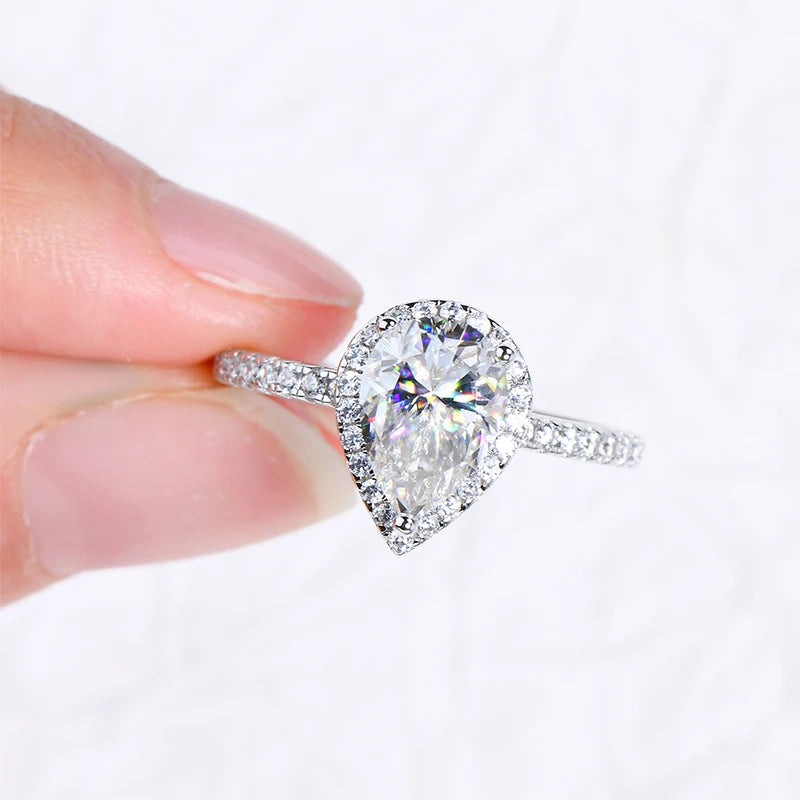 💍✨ RAPRGOLD Pear Cut Moissanite Halo Engagement Ring 💎 | 925 Sterling Silver Promise & Wedding Band for Women 💖