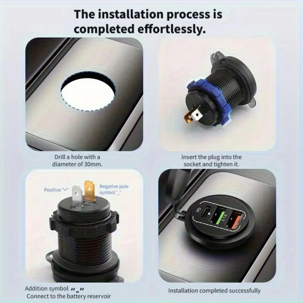 🚗 4‑Port PD + QC 3.0 Car Charger with Voltmeter | 83W Fast Charge | Waterproof 12V/24V