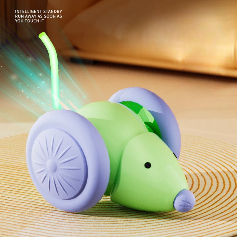 Interactive Electric Mouse Cat Toy – Rechargeable Smart Obstacle‑Avoiding Cat Car Toy for Kittens & Cats | Automatic Teaser Pet Toy (ABS+TPU, Green/White)
