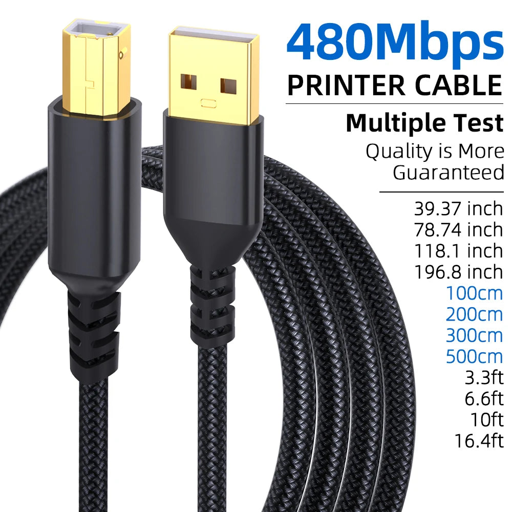 🔥 USB A & USB‑C to USB‑B 2.0 Printer Cable | Nylon Braided High‑Speed Cord for Yamaha/Casio Digital Piano, DJ Controllers, Printers & More