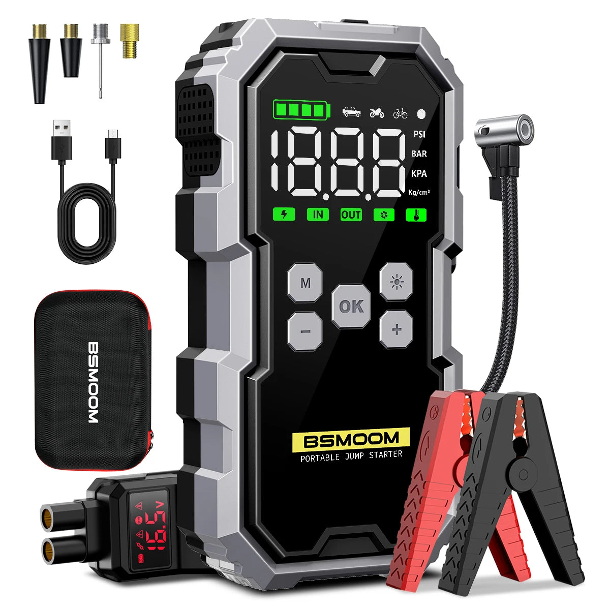 🚗⚡ Car Jump Starter with Air Compressor – 6000A Powerful Booster, 21800mAh Portable Battery Charger with LCD Screen