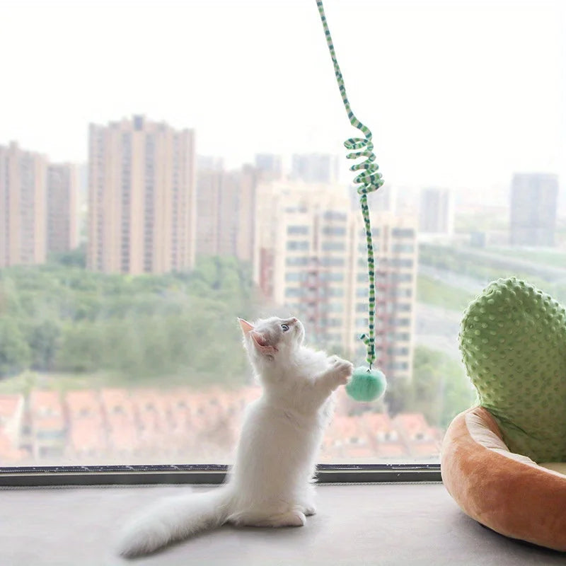 Stretchable cat toy with PVC spring extending up to 70.87 inches