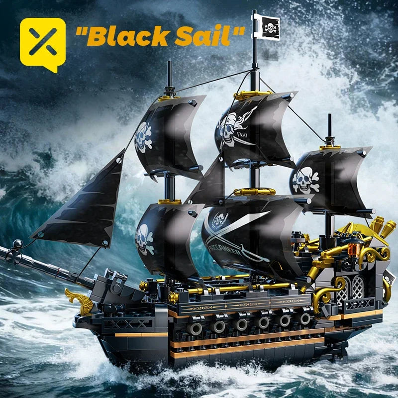 🏴‍☠️⛵ Pirate Ship Sailboat Building Blocks – Creative City Bricks Traffic Series Desktop Model Toy for Kids & Gifts