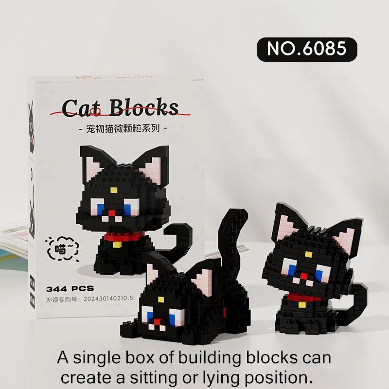 🐱🧱 Cute Pet Cat Micro Particle Building Blocks – Orange & Black Cat DIY Assembly Puzzle Toy for Kids