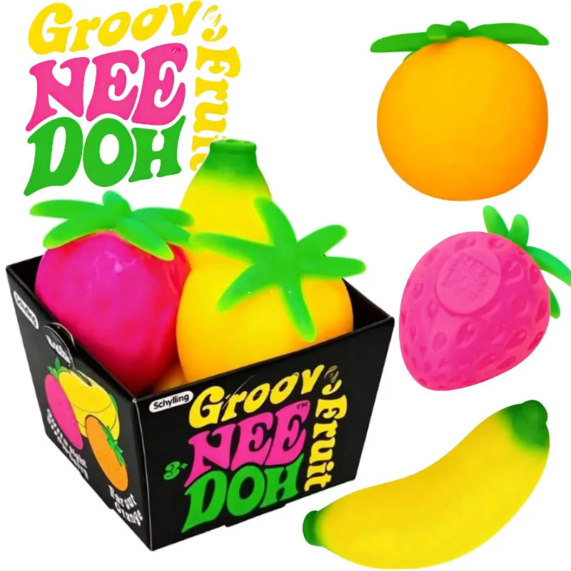 NeeDoh Fruit Squishy Toy Set – Banana, Orange & Strawberry